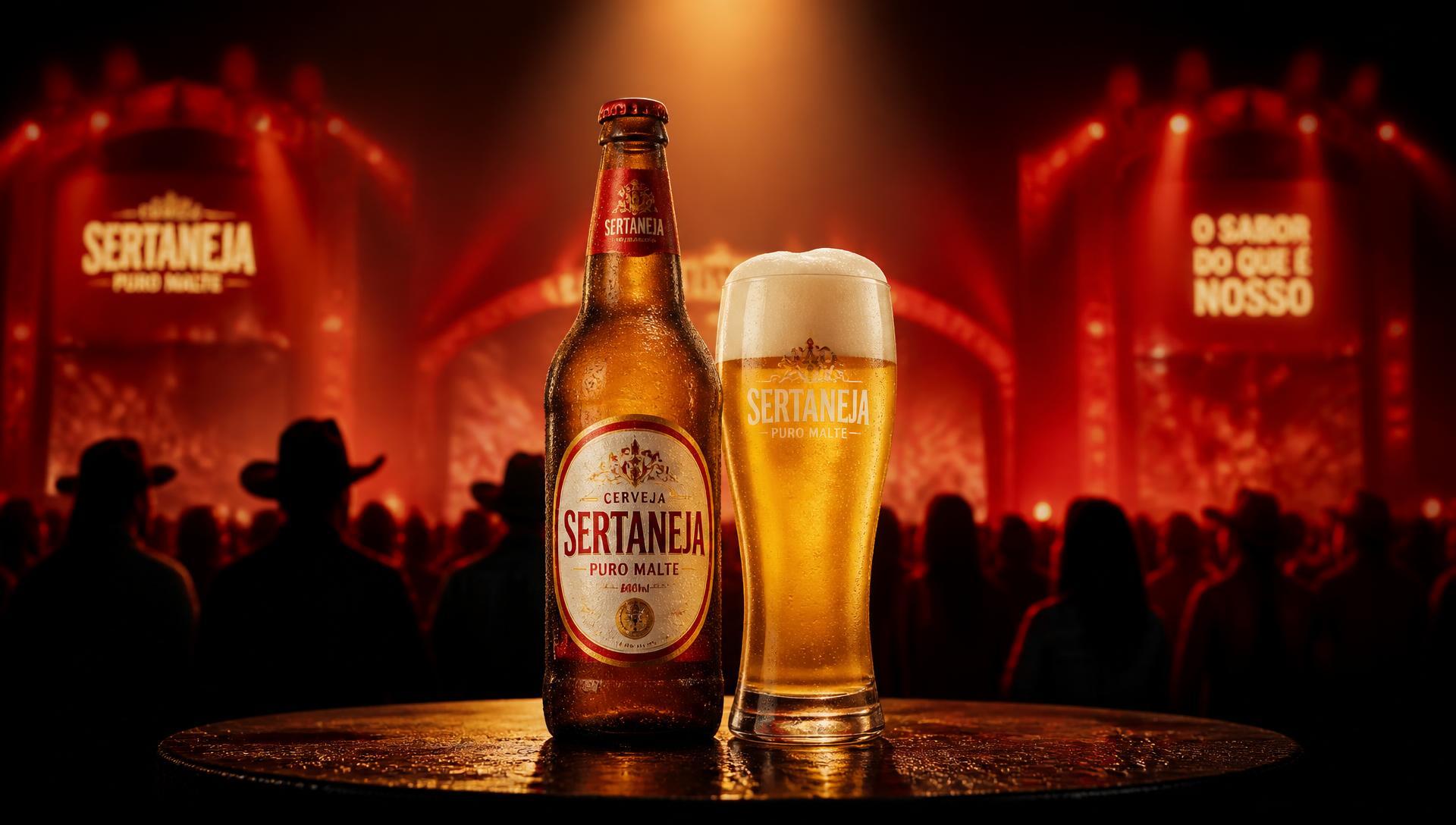 Garrafa e copo de Brahma em cenário de show sertanejo